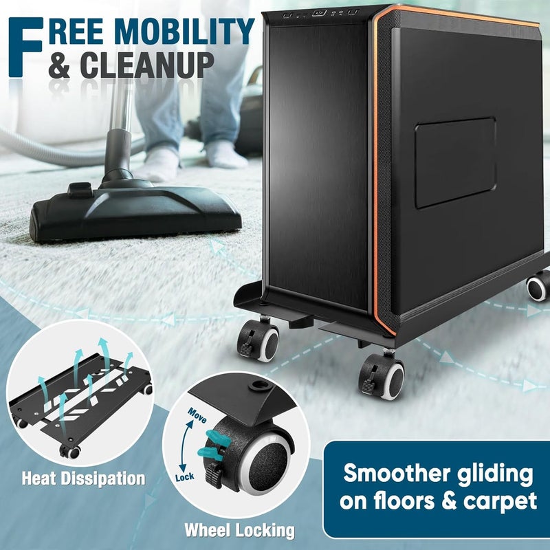 Seloom Computer Tower Stand, Adjustable PC Stand, Heavy-Duty Mobile CPU Tower Holder with Rolling Caster Wheels, Fits Most Gaming Desk Floor - Image 4